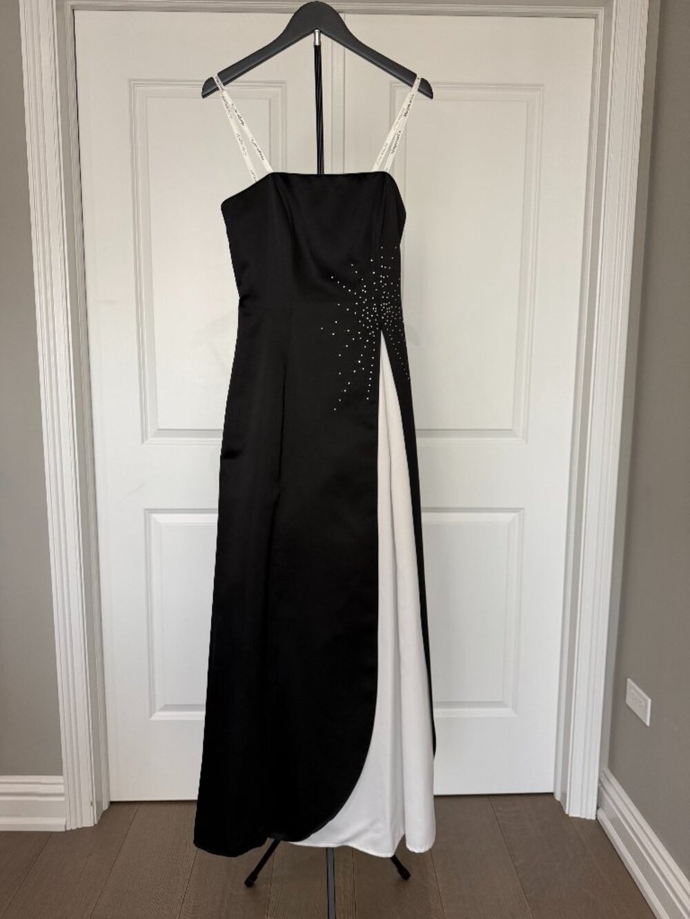 Vintage Y2K Morgan & Co Black White Strapless Rhinestone Maxi Dress 5/6